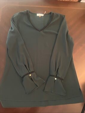 Calvin Klein  Teal V-Neck Long Sleeve Blouse